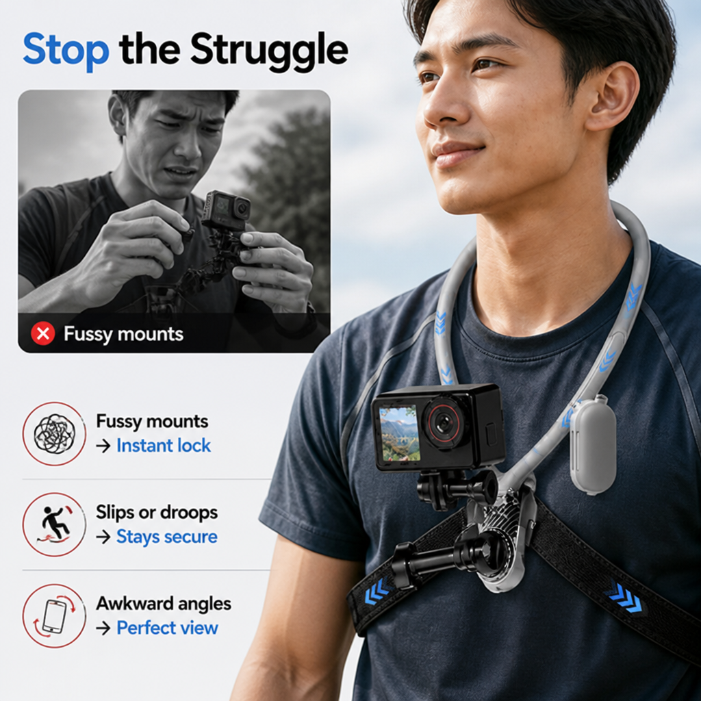 ClipView™ 2-in-1 POV Neck Mount — Hands-Free Phone & Action Cam Holder