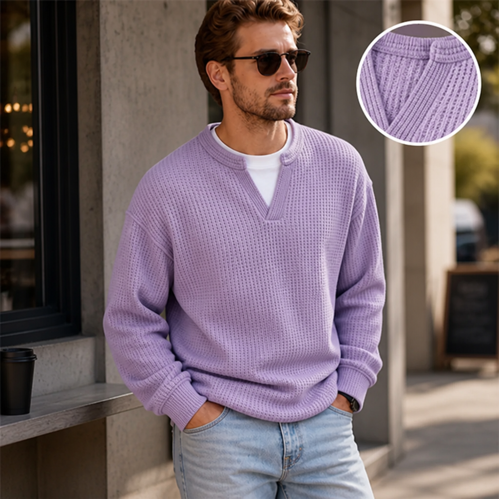 Harlow Ridge™ Men's Waffle-Knit Layered Sweater — Soft Faux-Layer Pullover
