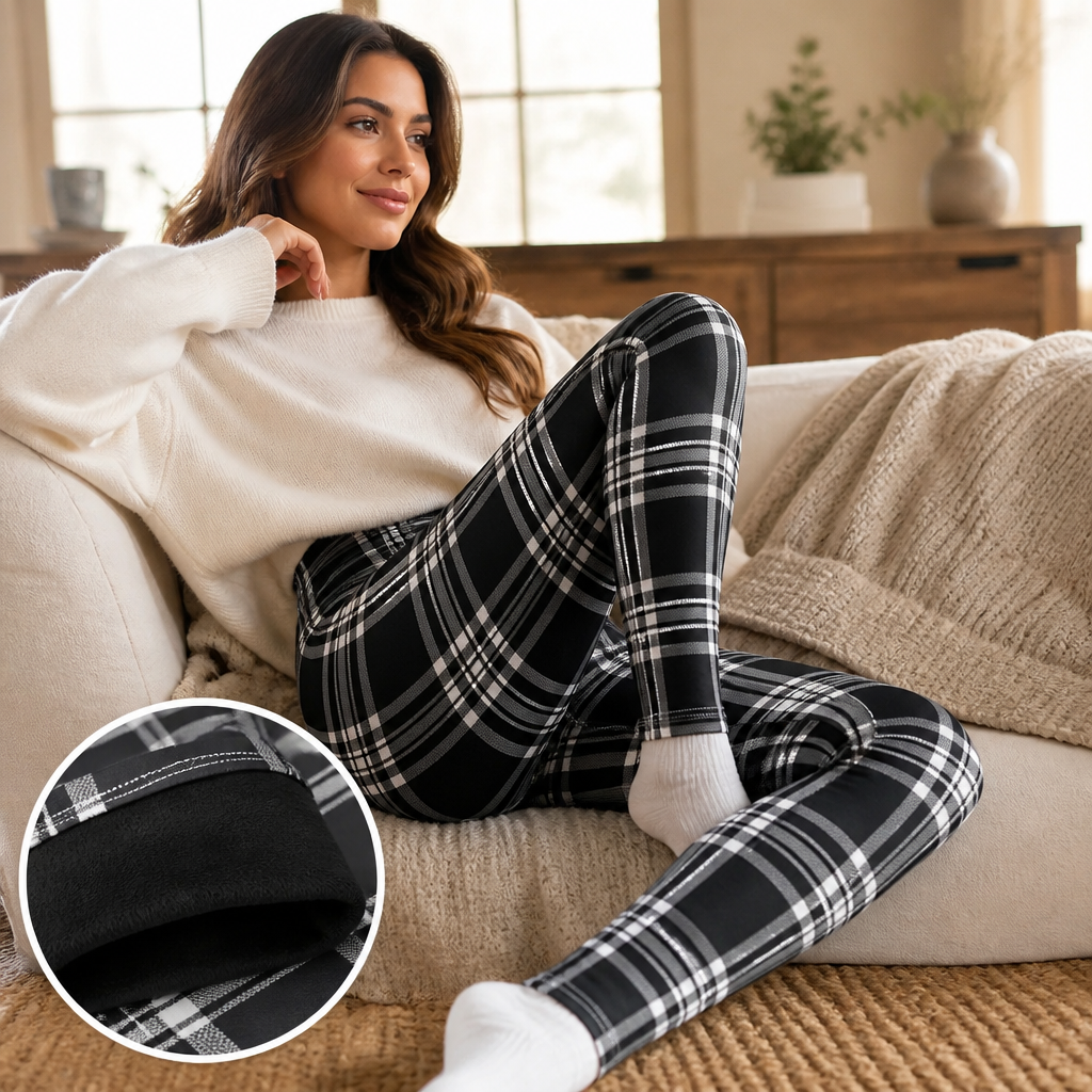 Cozelle™ Fleece-Lined Plaid Thermal Leggings — Warm Winter Shape
