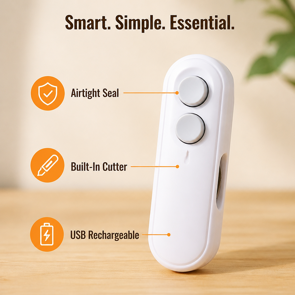 SnapSeal™ Rechargeable Bag Sealer & Cutter — Keep Snacks Fresh