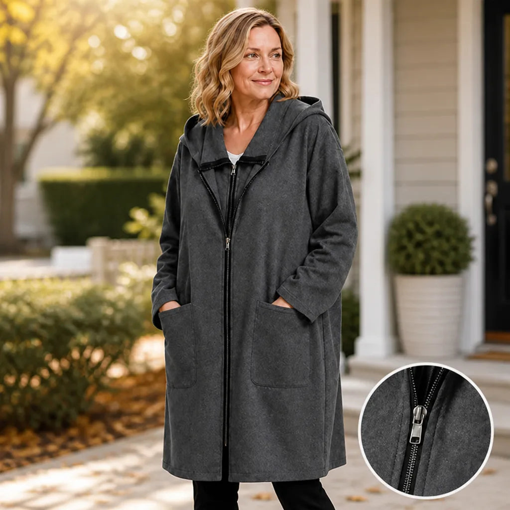 HarborHush™ Women's Mid-Length Hooded Zip Coat