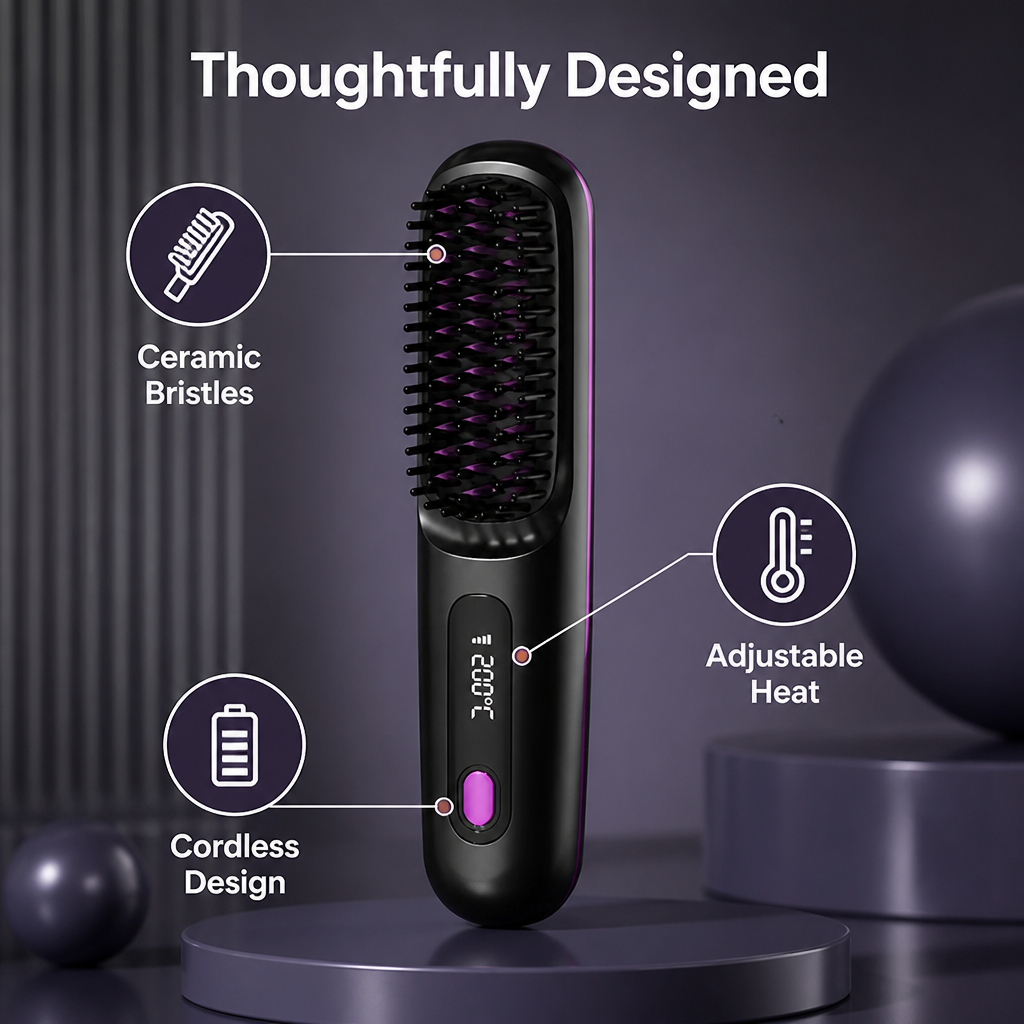 SleekMuse™ Cordless Hair Straightening Brush — Smooth Hair On The Go