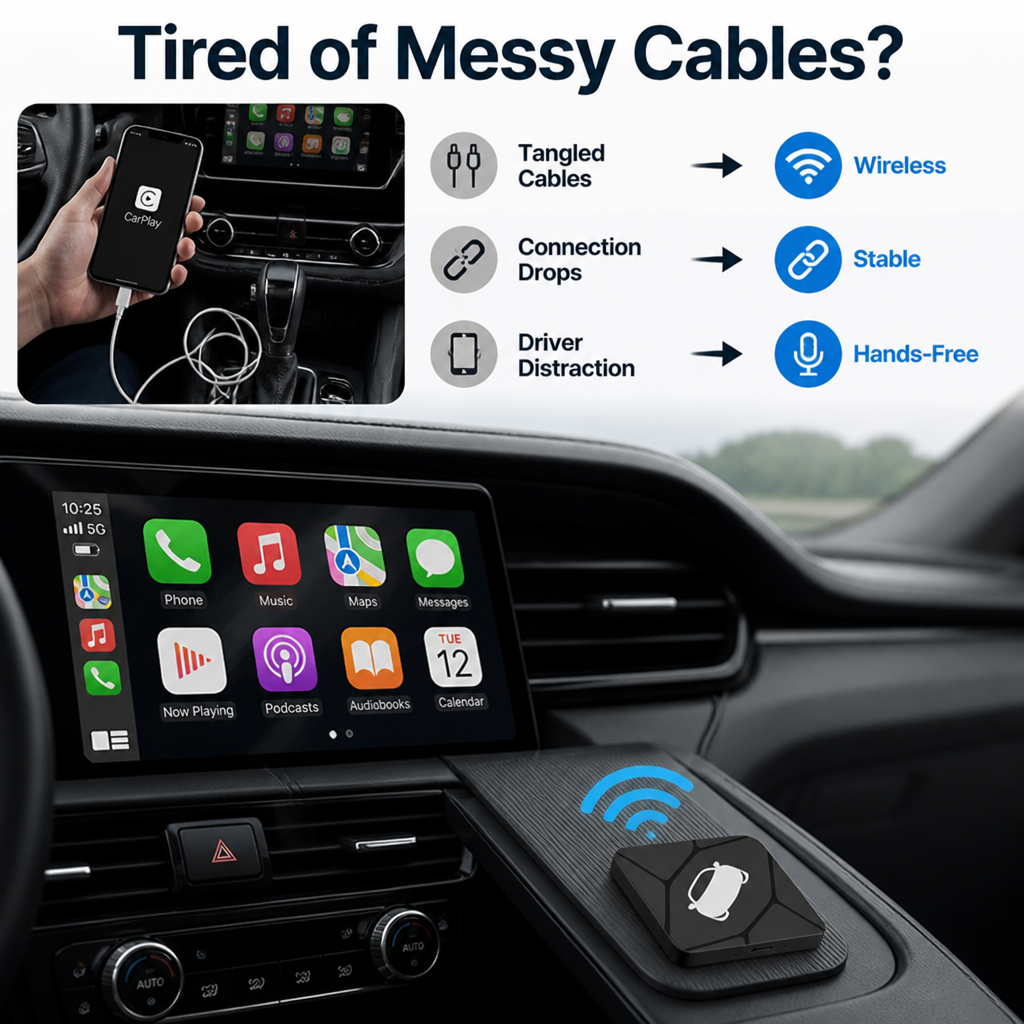 DriveLink™ Wireless CarPlay & Android Auto Adapter — Plug & Play