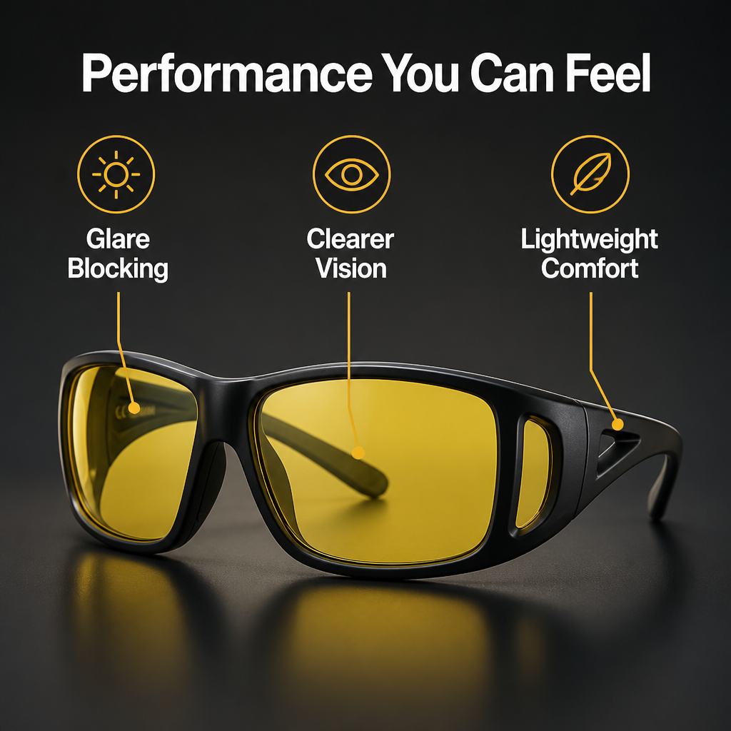 NightGlide™ Yellow-Lens Driving Glasses — Wrap-Around Fit Over Glasses