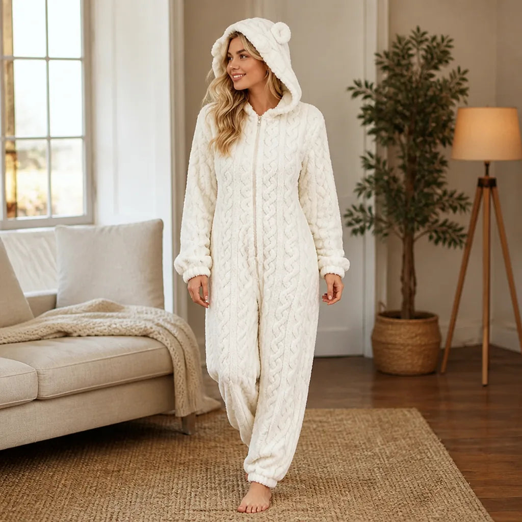 CubbyCozy™ Hooded Bear-Ear Fleece Onesie