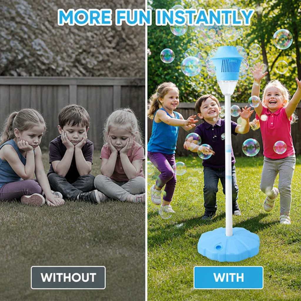 BubbleTower™ Bubble Machine Stand — Lights, Music & Bubbles