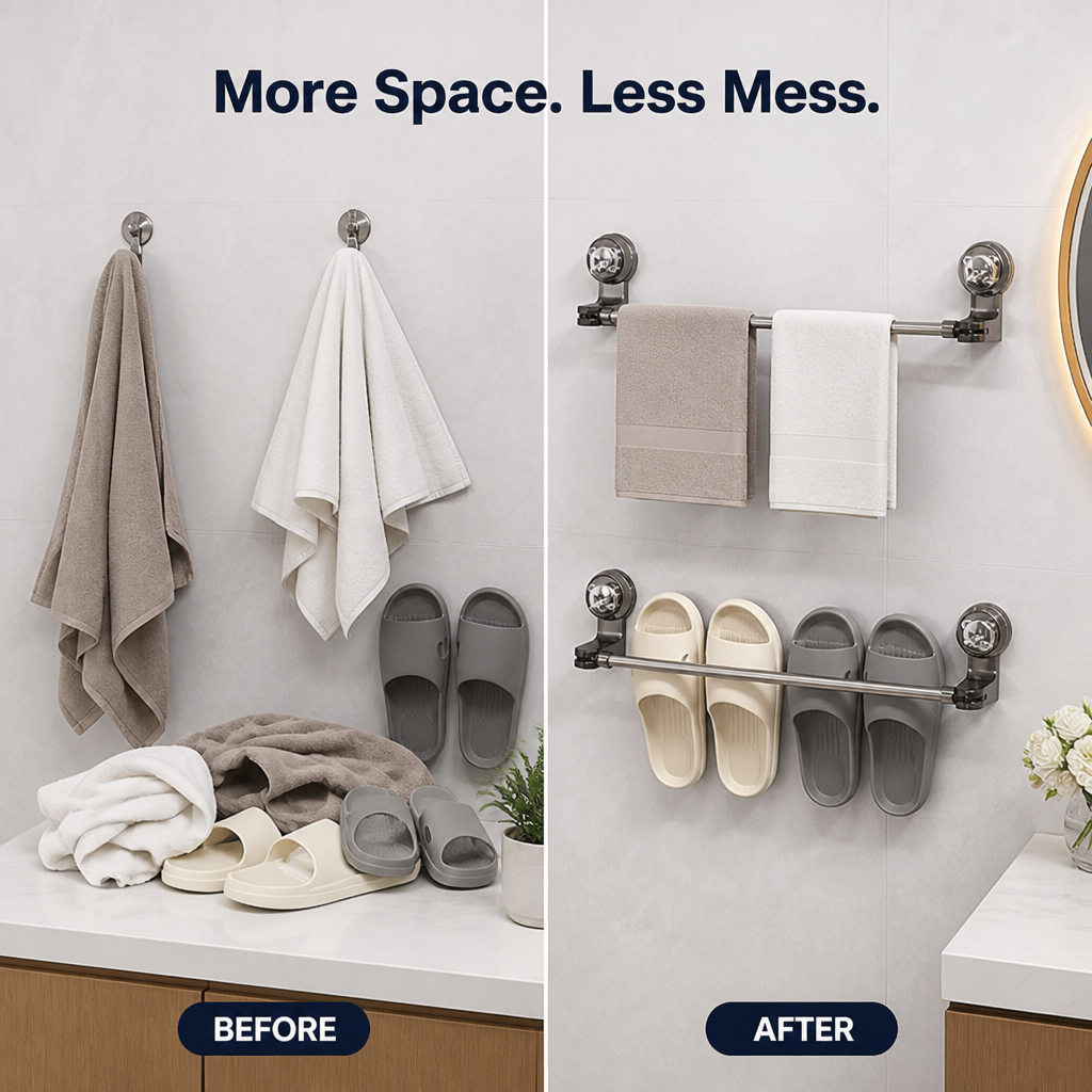 SuctionRail™ No-Drill Suction Towel Bar — Easy Bathroom Storage