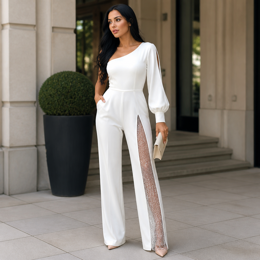 Selene™ One-Shoulder Slit Flare Jumpsuit
