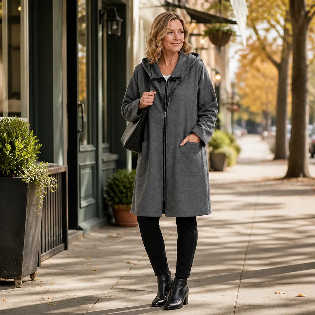 HarborHush™ Women's Mid-Length Hooded Zip Coat