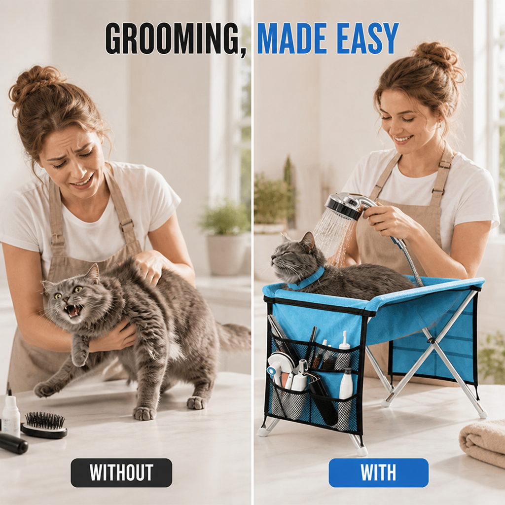 PawPerch™ 2-in-1 Foldable Pet Grooming Bed