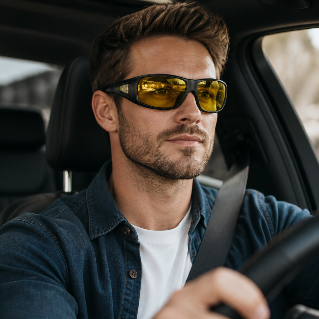 NightGlide™ Yellow-Lens Driving Glasses — Wrap-Around Fit Over Glasses