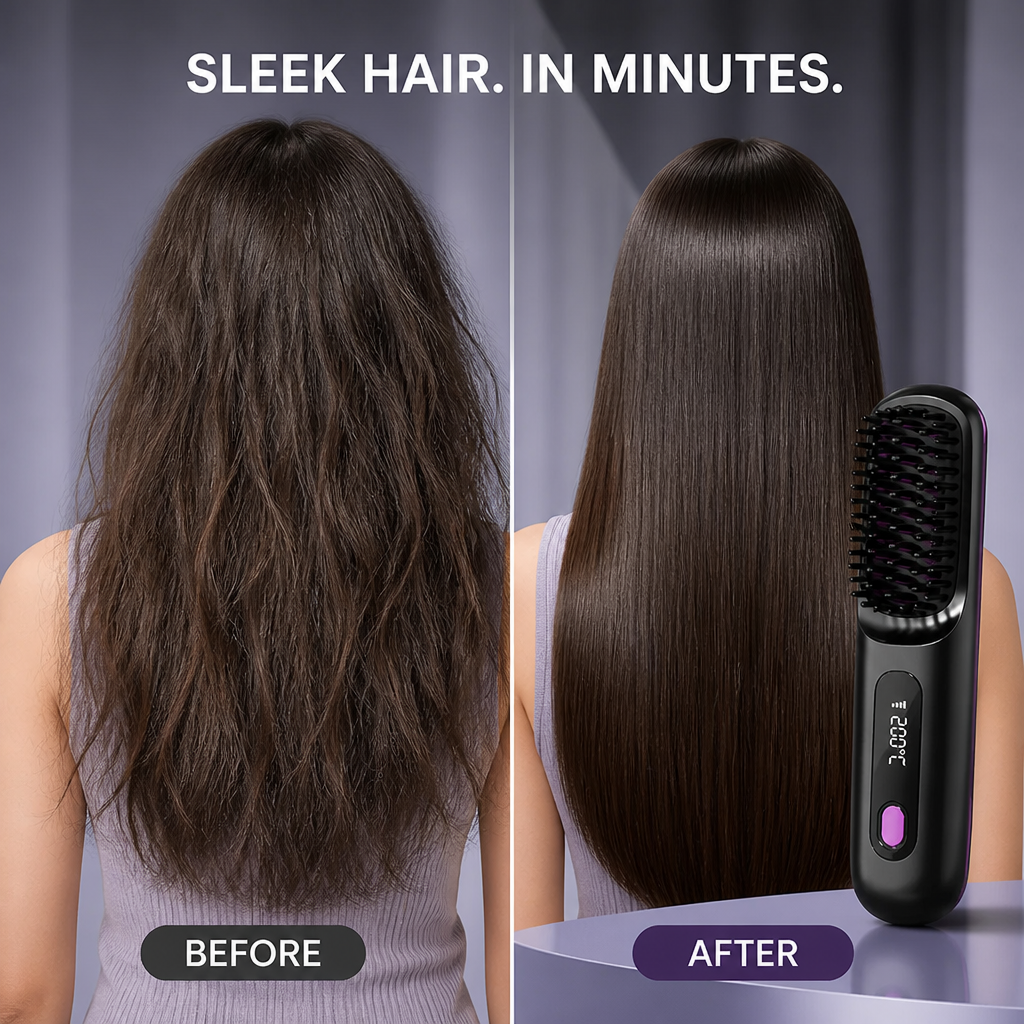 SleekMuse™ Cordless Hair Straightening Brush — Smooth Hair On The Go