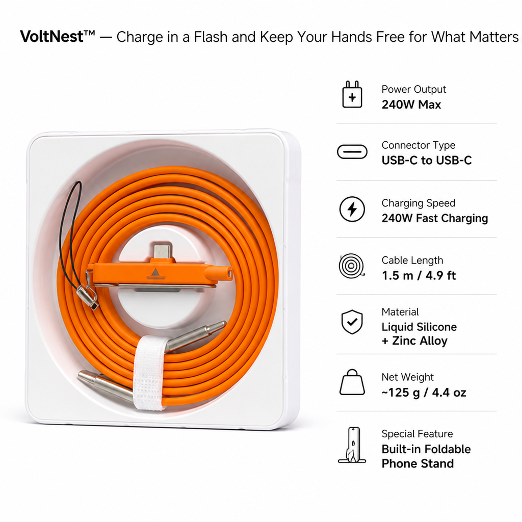 ChargeFold™ 2-in-1 Fast Charging Cable with Hidden Phone Stand