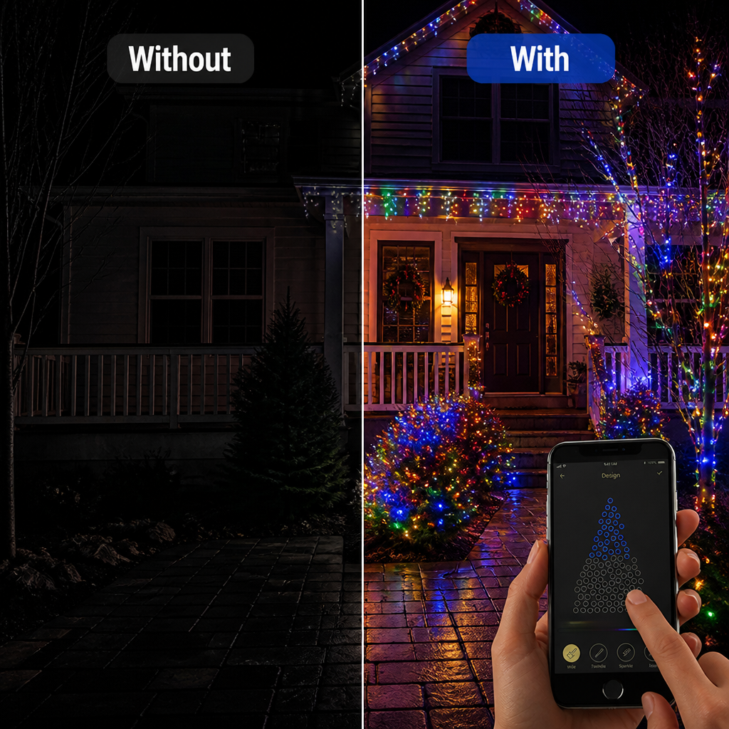 TwinkleSync™ App-Controlled String Lights — Festive Color Glow