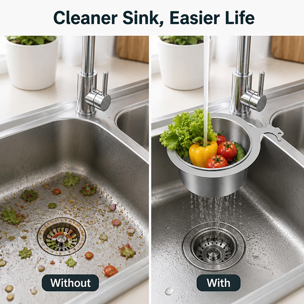 DrainGuard™ — Faucet-Mounted Sink Strainer