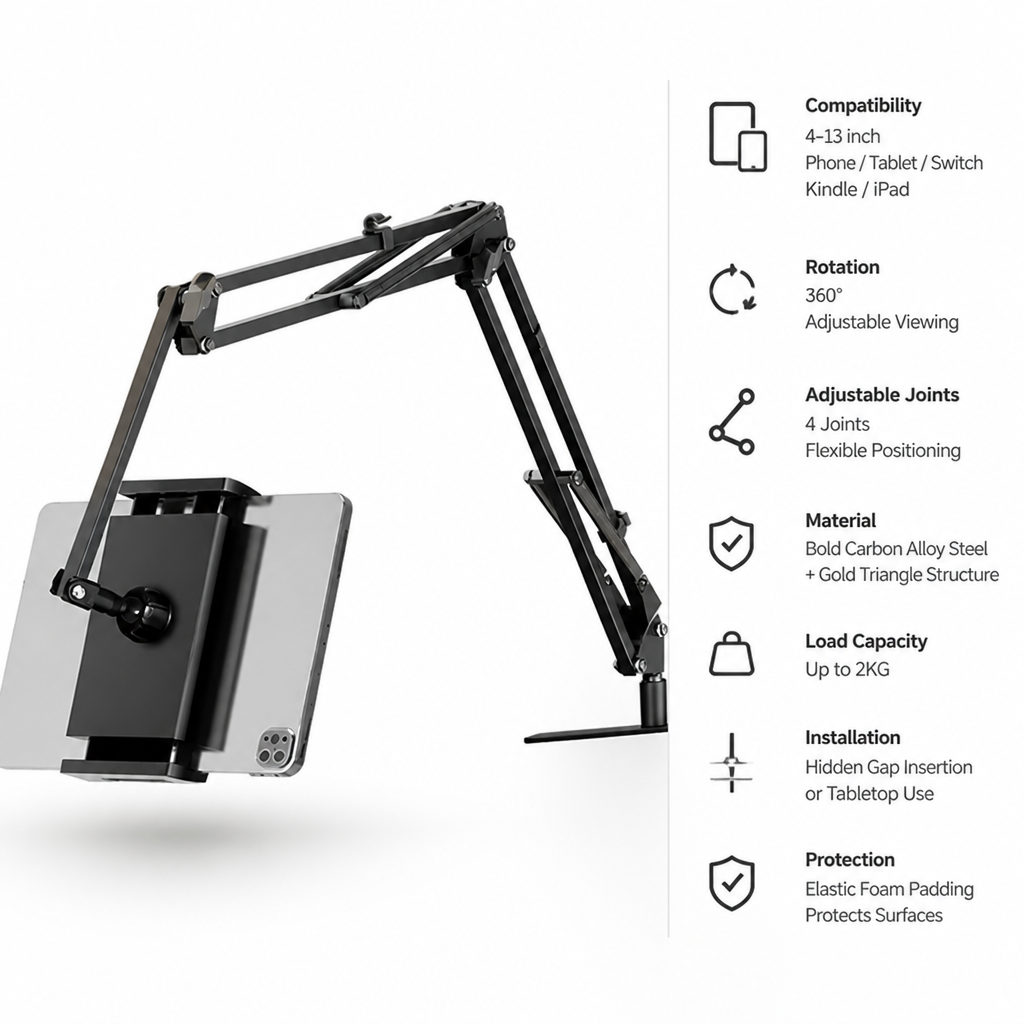 LazyReach™ Flexible Tablet Holder — Hands-Free Viewing Anywhere