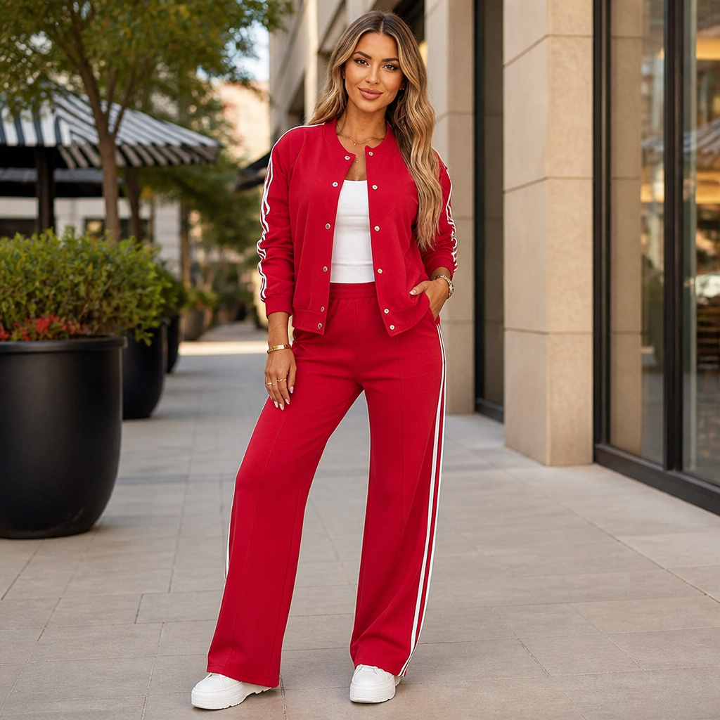 FlexLuxe™ — Women’s Striped Two-Piece Tracksuit Set
