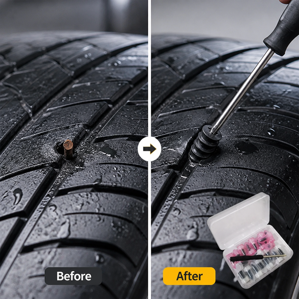 PlugPal™ Tire Puncture Repair Kit — Plugs + Tool for Quick Roadside Fixes