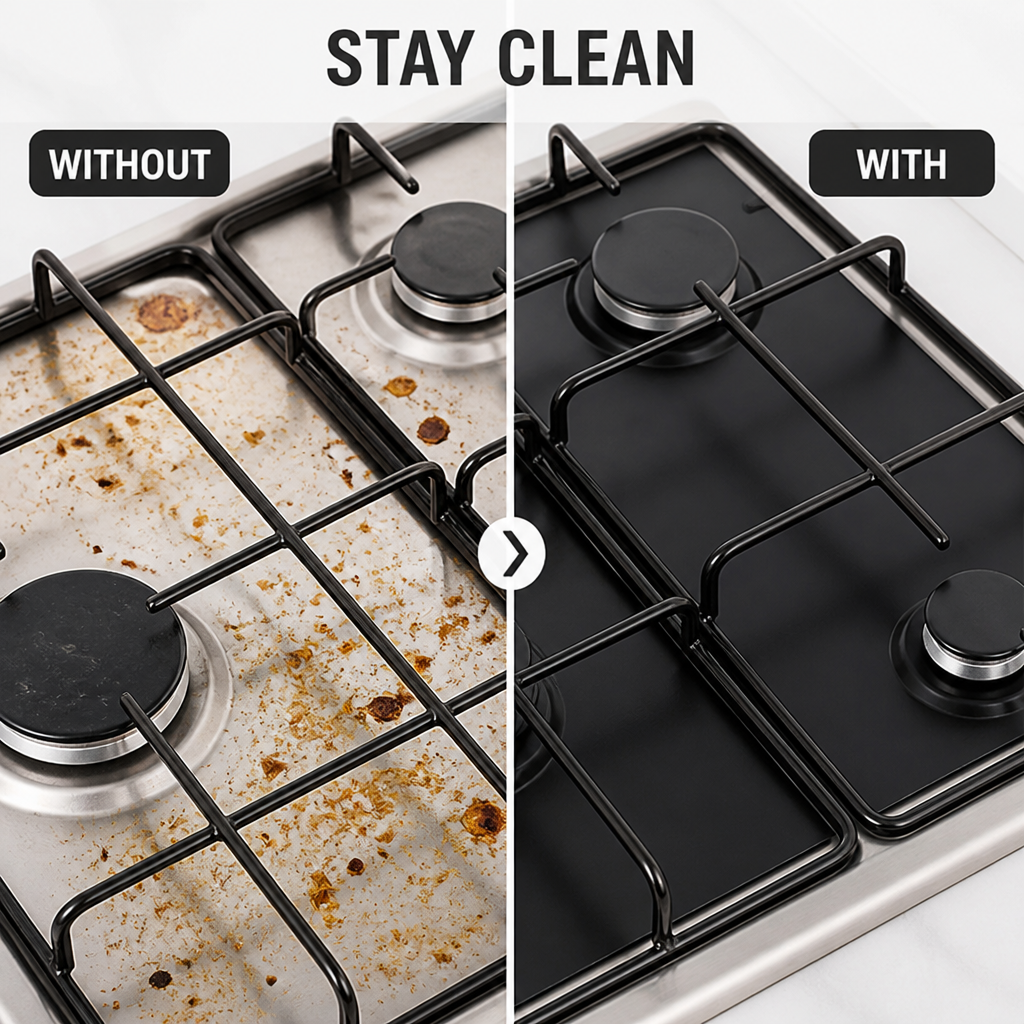 BurnerShield™ Reusable Stove Burner Liners — Easy-Wipe Stovetop