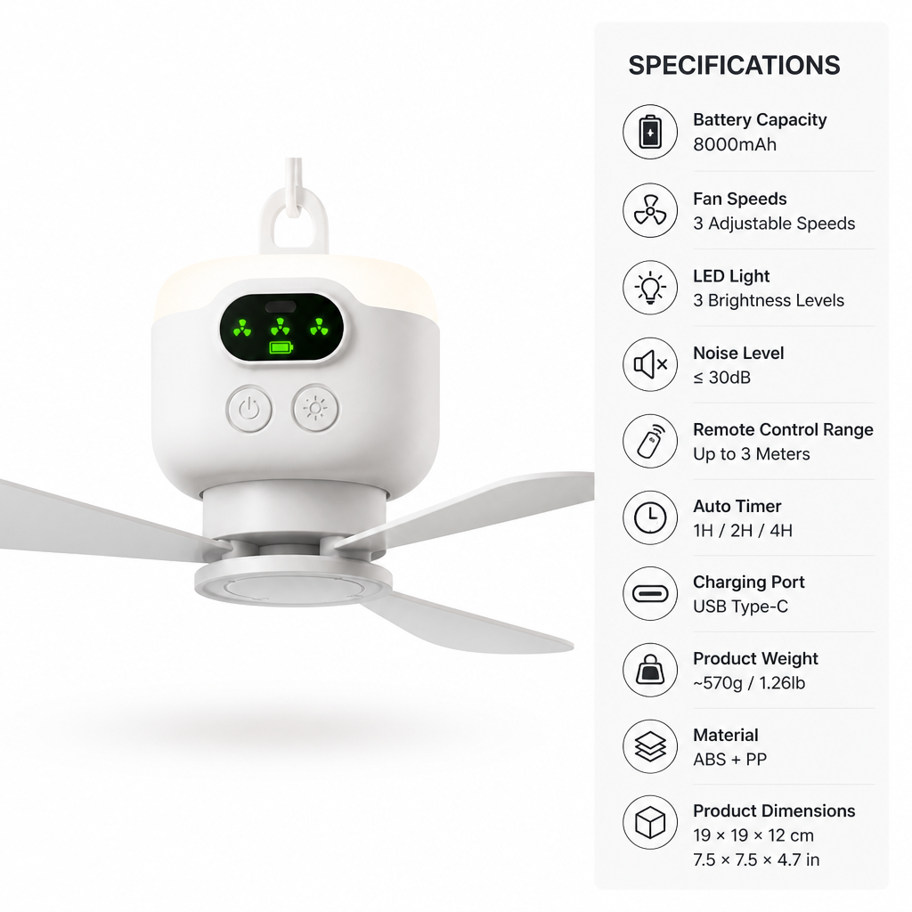 BreezeHalo™ Rechargeable Ceiling Fan with LED Light — Cordless Cooling Anywhere