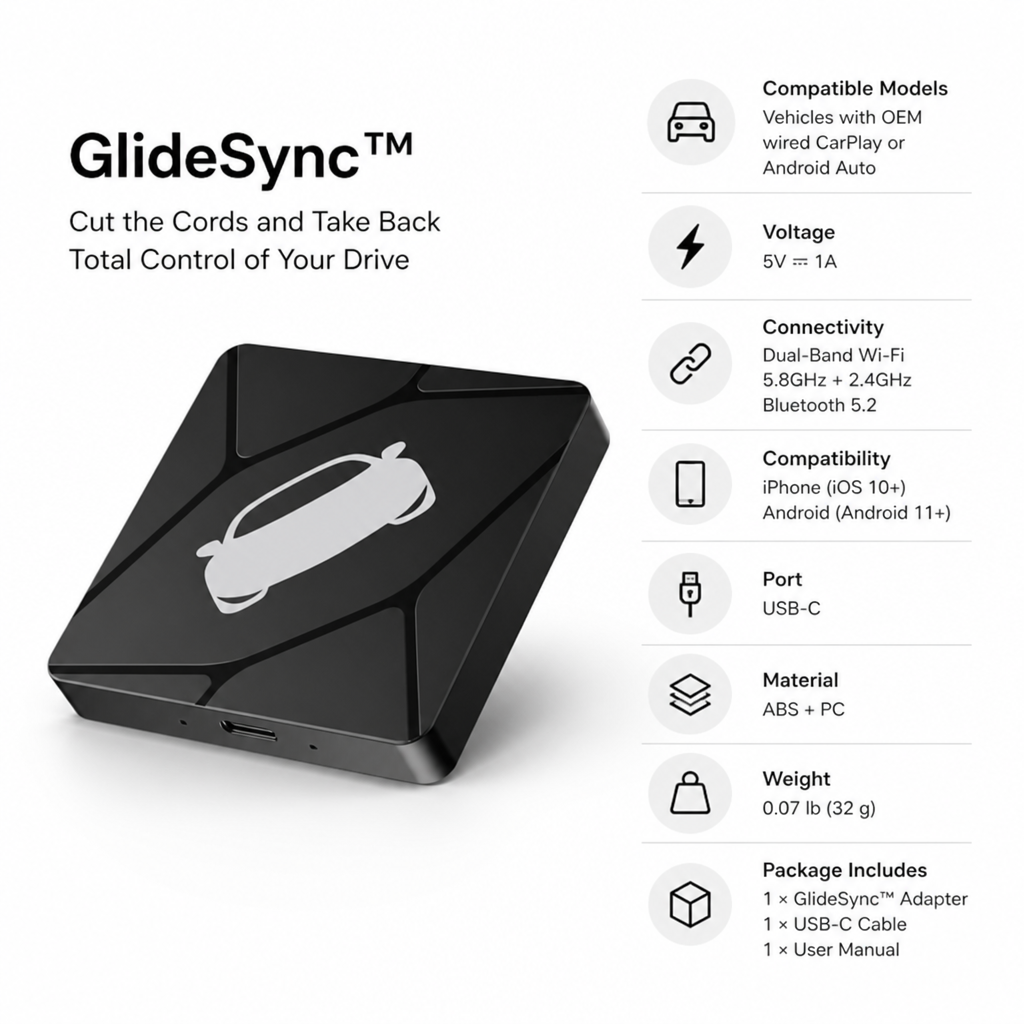 DriveLink™ Wireless CarPlay & Android Auto Adapter — Plug & Play