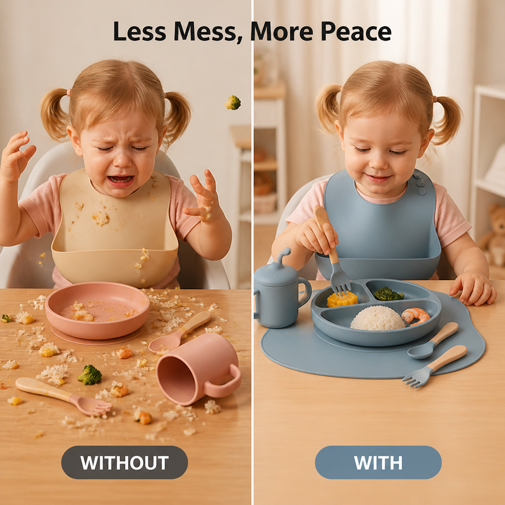 TotTable™ Toddler Silicone Feeding Set — Mess-Free Self-Feeding