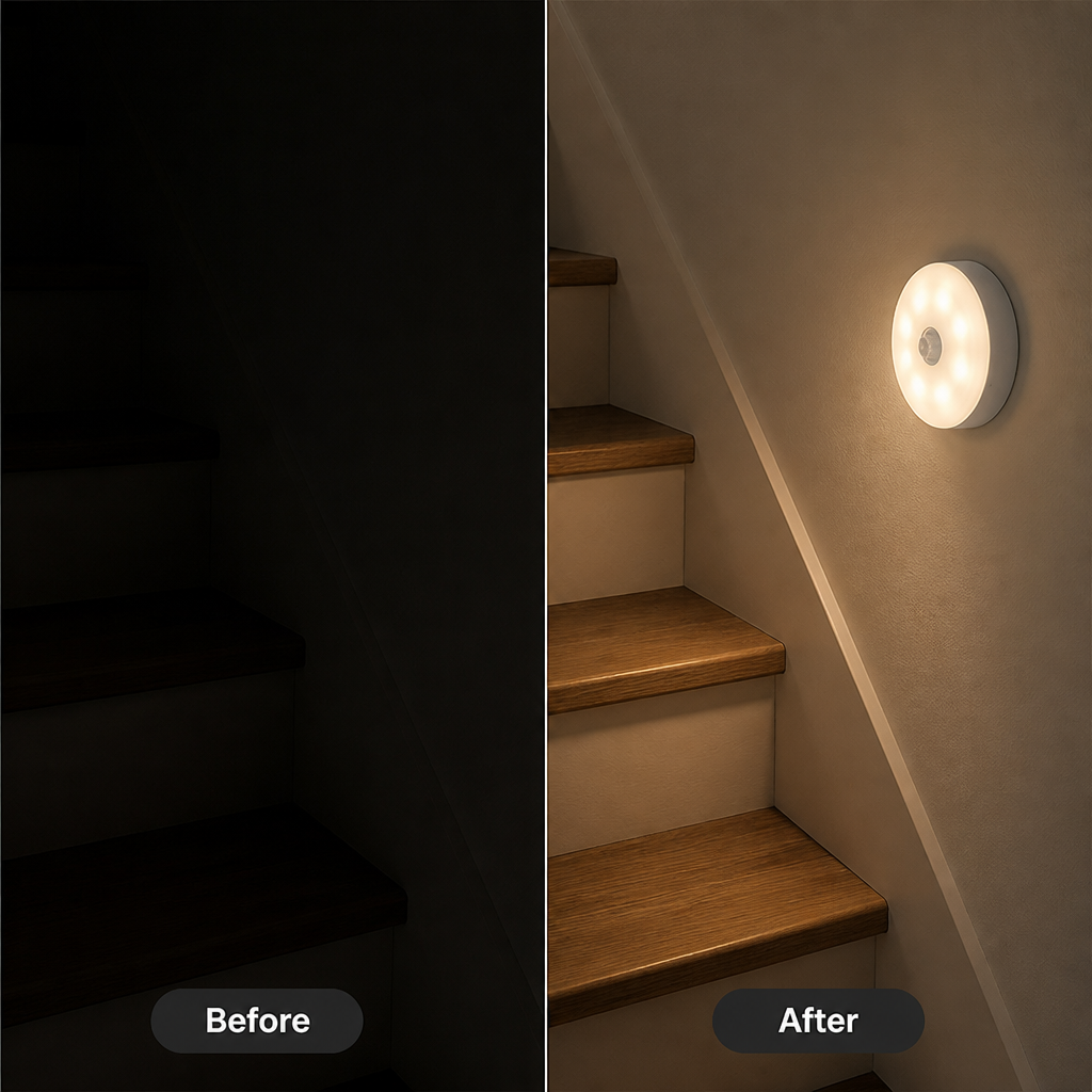 PathGlow™ — Hands-Free Stairway Night Light