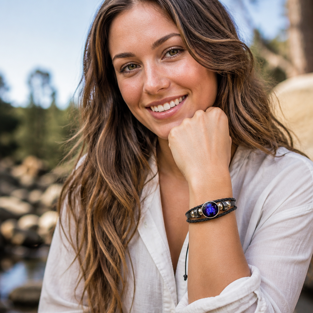 MystiGlow™ — Blue Crystal Leather Bracelet