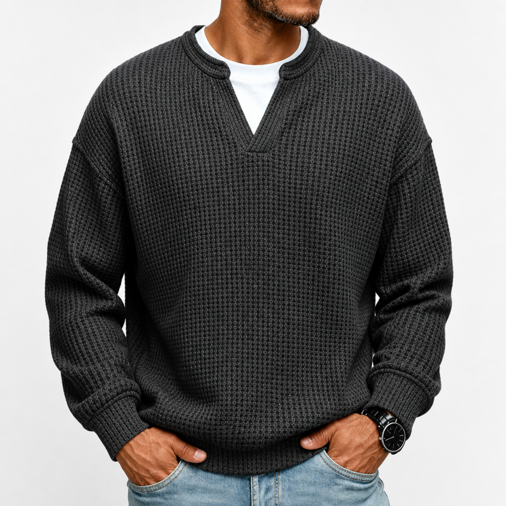 Harlow Ridge™ Men's Waffle-Knit Layered Sweater — Soft Faux-Layer Pullover