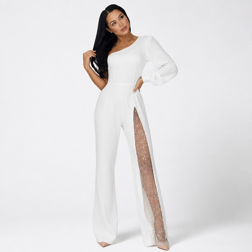 Selene™ One-Shoulder Slit Flare Jumpsuit