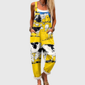 Soft Yellow Jumpsuit with Country Print