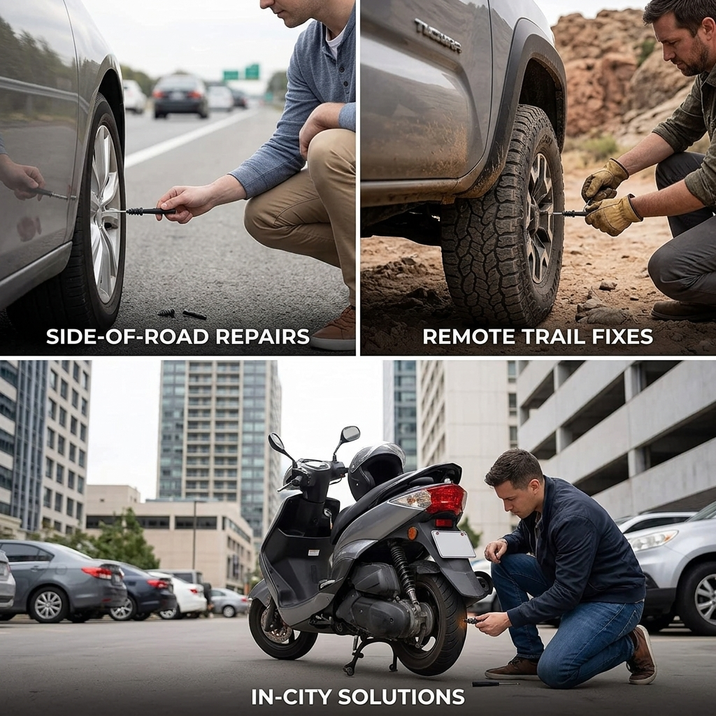 PlugPal™ Tire Puncture Repair Kit — Plugs + Tool for Quick Roadside Fixes