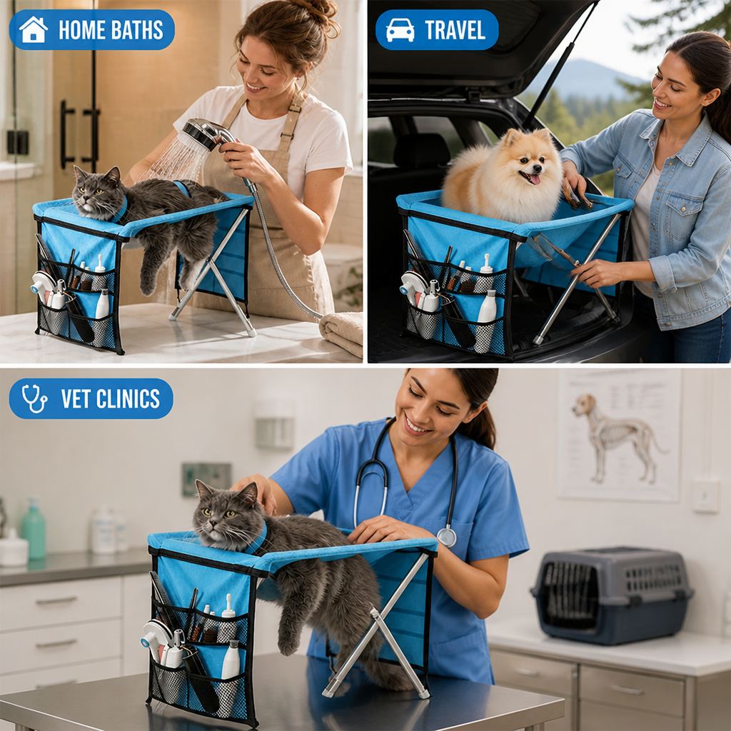 PawPerch™ 2-in-1 Foldable Pet Grooming Bed