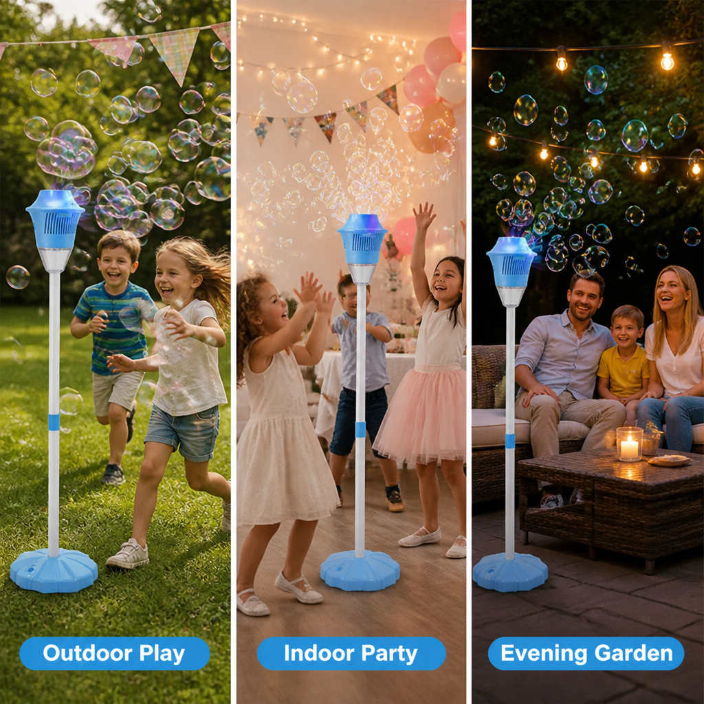 BubbleTower™ Bubble Machine Stand — Lights, Music & Bubbles
