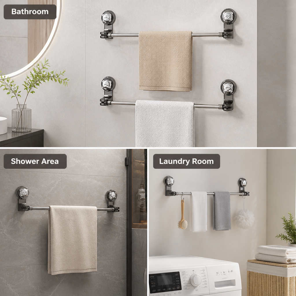 SuctionRail™ No-Drill Suction Towel Bar — Easy Bathroom Storage