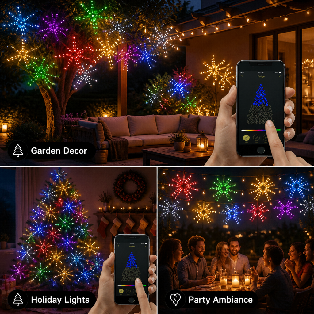 TwinkleSync™ App-Controlled String Lights — Festive Color Glow