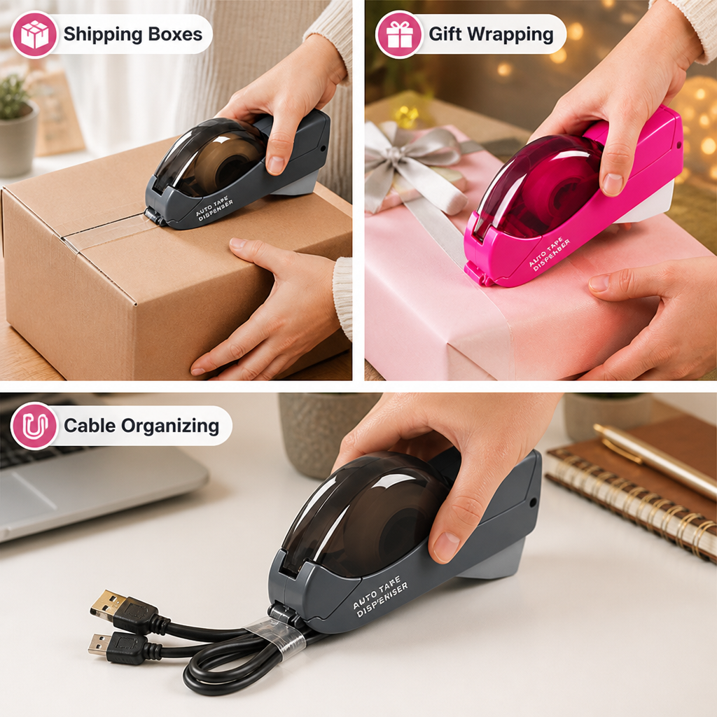 QuickSeal™ One-Hand Tape Dispenser — Safe Hidden-Blade Cutting