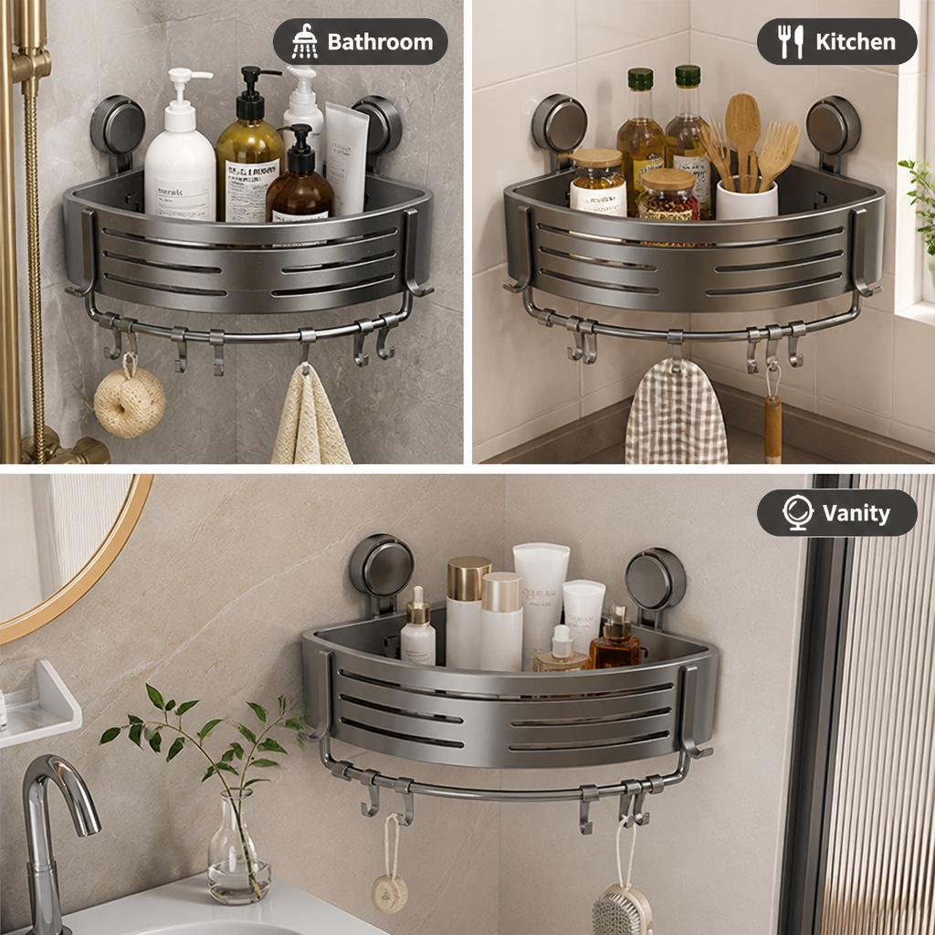 CornerKeep™ Suction Corner Shower Caddy — No-Drill Storage