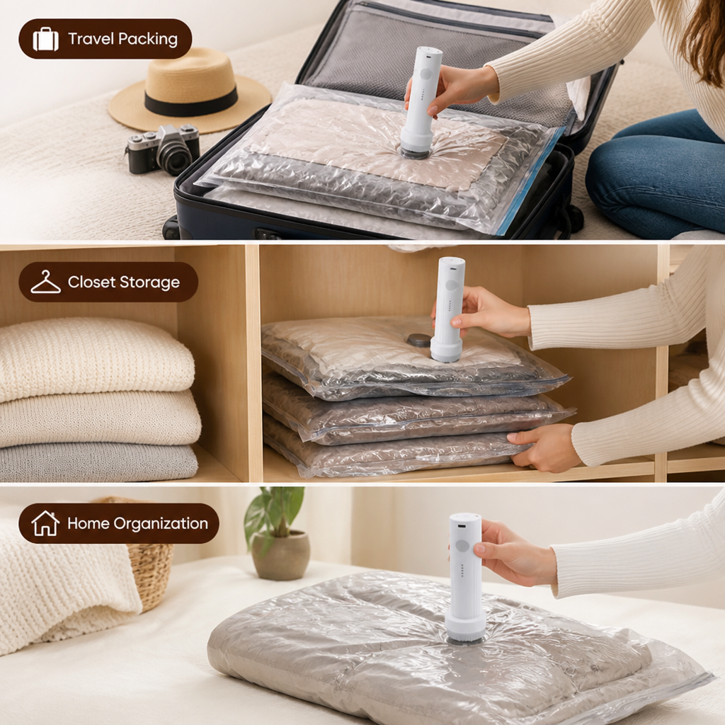 PackPress™ Cordless Vacuum Bag Pump — More Space When Packing