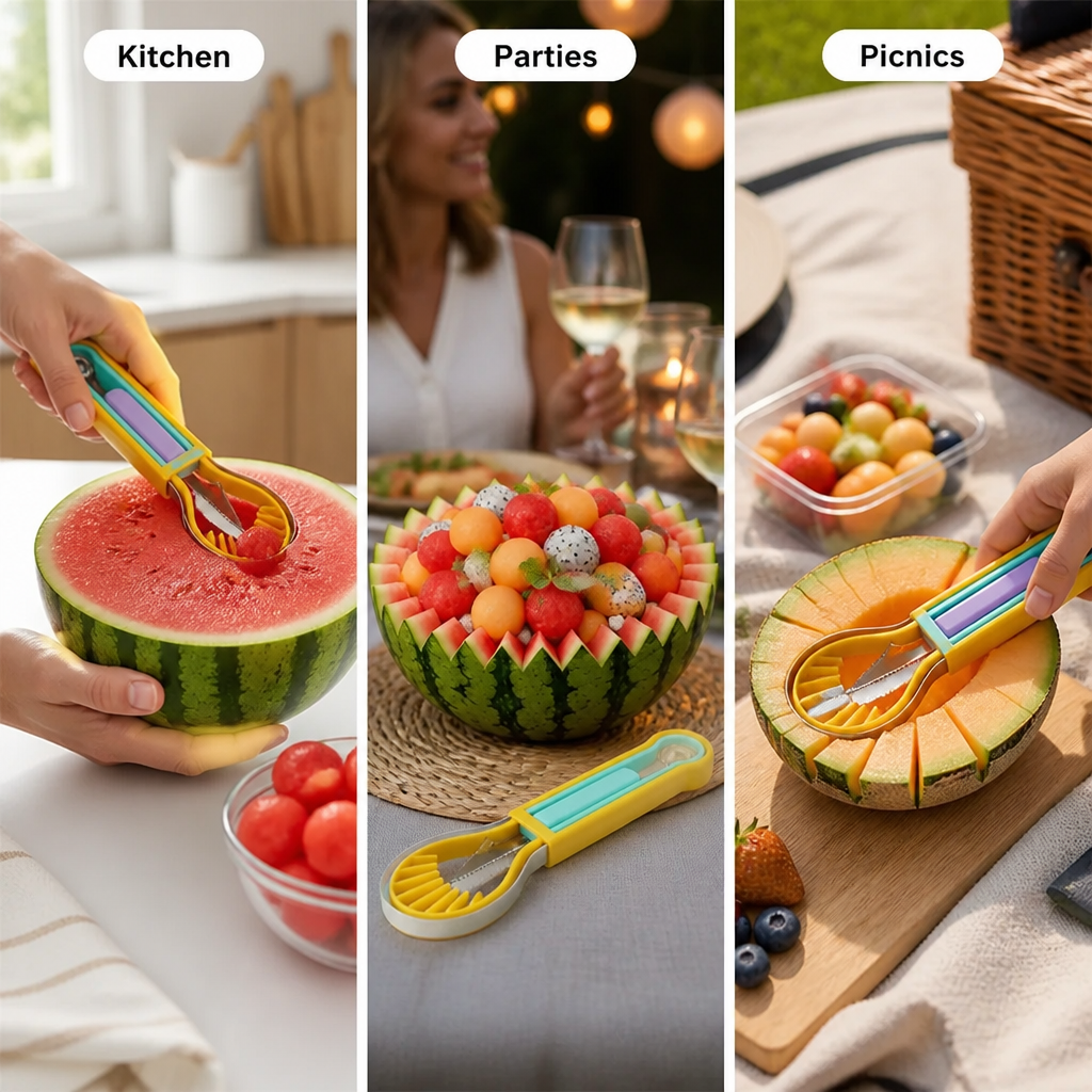 FruitCraft™ — 3-in-1 Fruit Scooping & Slicing Tool