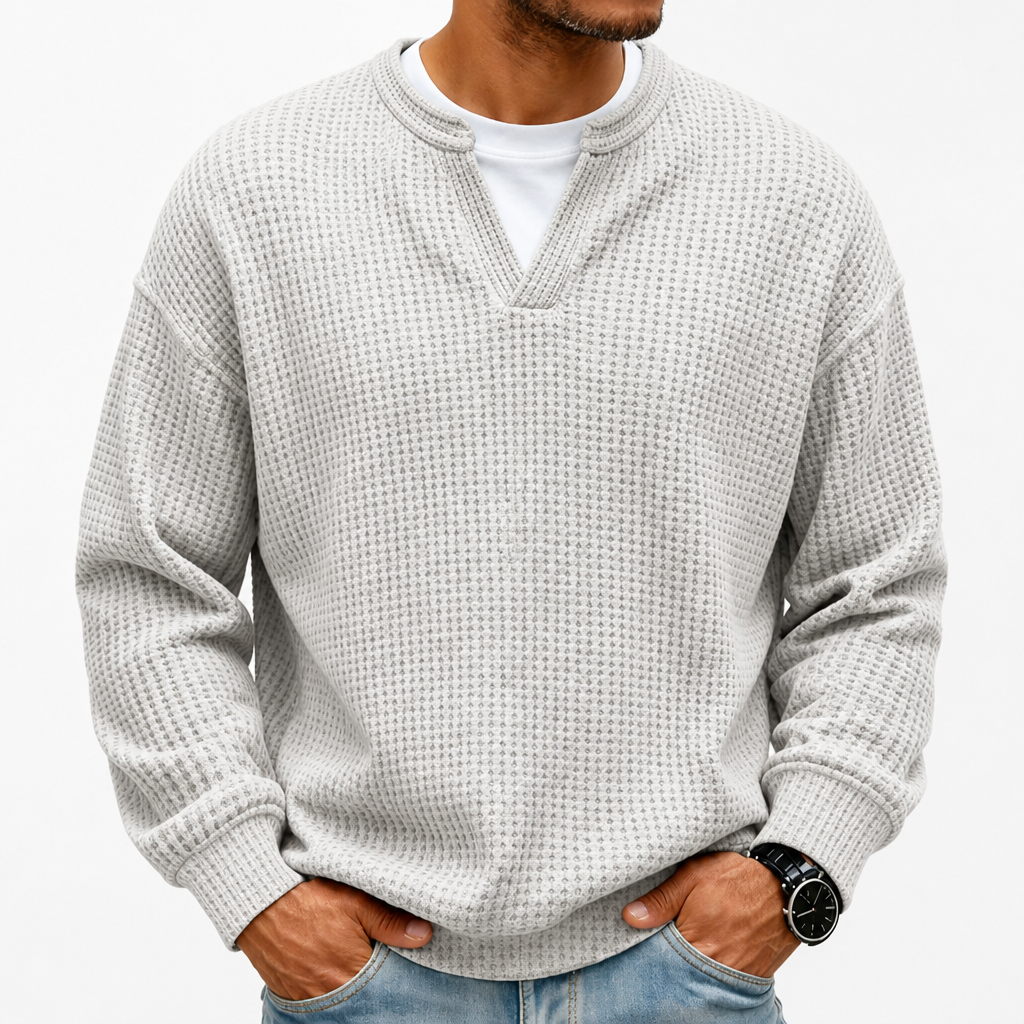 Harlow Ridge™ Men's Waffle-Knit Layered Sweater — Soft Faux-Layer Pullover