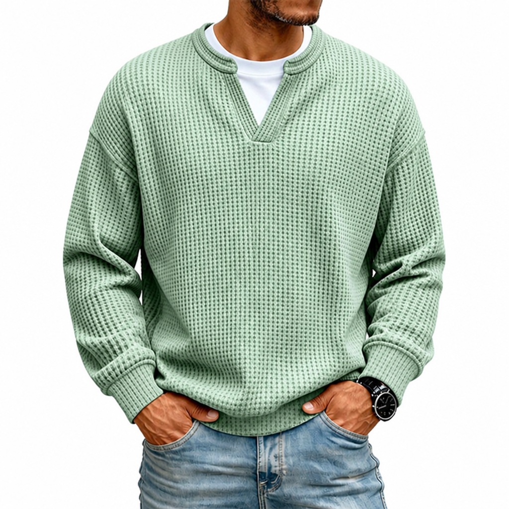 Harlow Ridge™ Men's Waffle-Knit Layered Sweater — Soft Faux-Layer Pullover