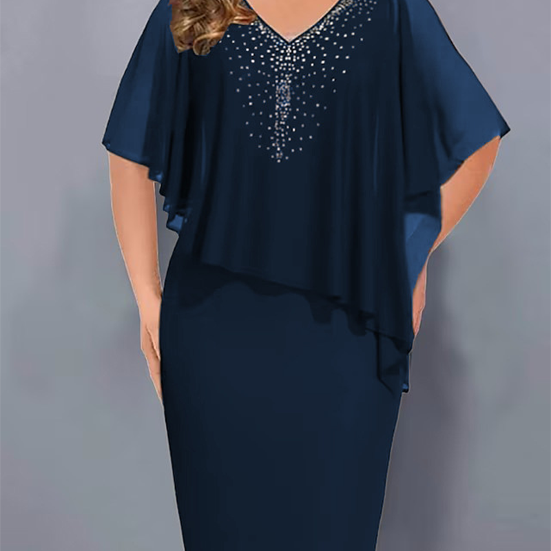 Lumevera™ Rhinestone V-Neck Cape Dress — Own the Spotlight with Effortless Glamour and Confidence