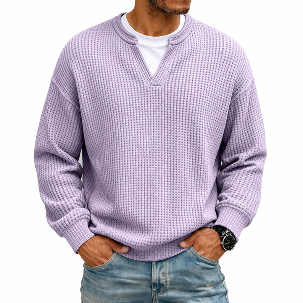 Harlow Ridge™ Men's Waffle-Knit Layered Sweater — Soft Faux-Layer Pullover