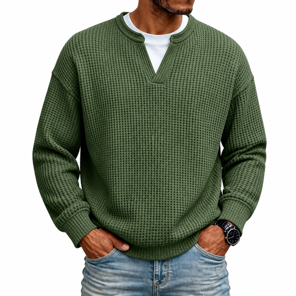 Harlow Ridge™ Men's Waffle-Knit Layered Sweater — Soft Faux-Layer Pullover