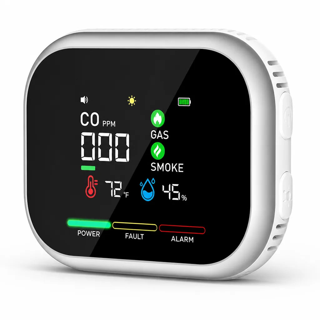 SafeNest™ 6-in-1 Home Air Safety Monitor — CO, Smoke & Gas Alerts