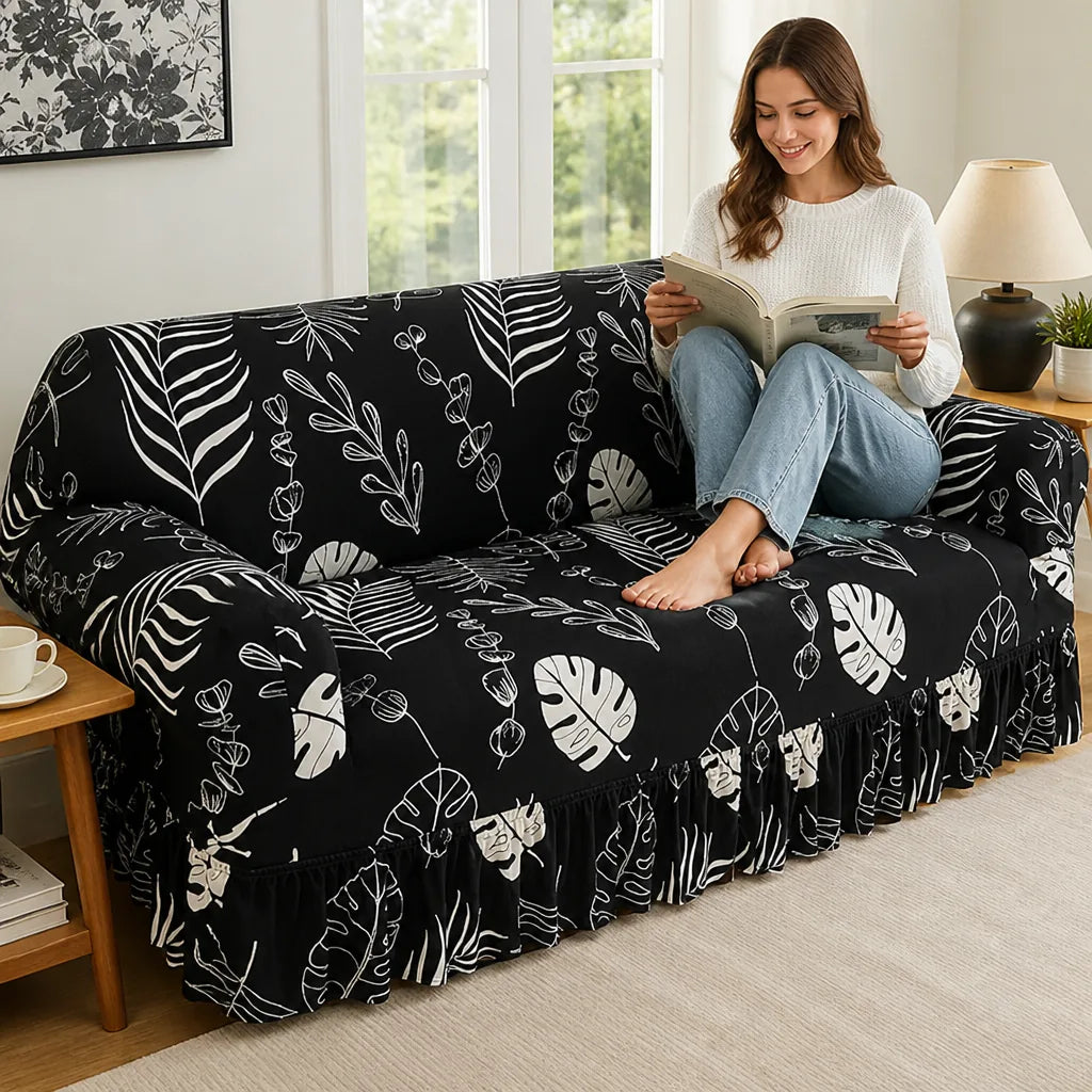 SofaSleeve Black Leaf sofa cover
