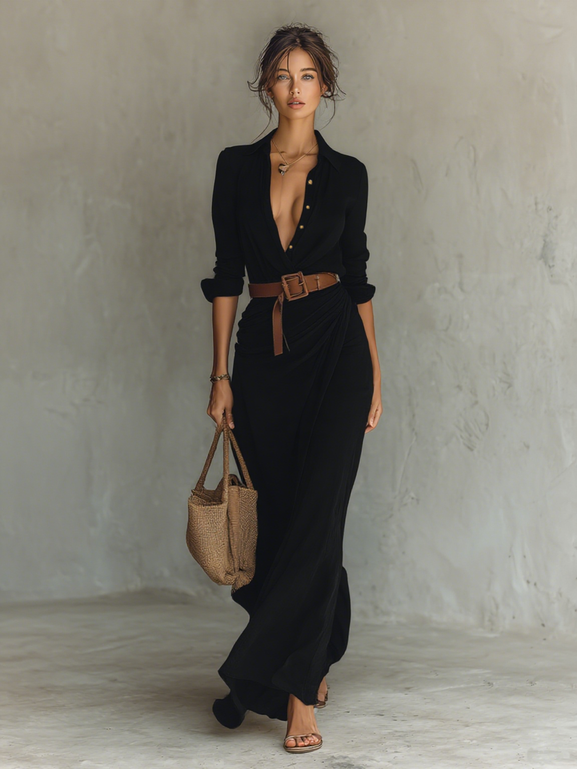 DELANEY | Lapel Single Breasted Long Sleeve Belted Maxi Dress