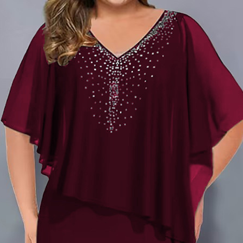 Lumevera™ Rhinestone V-Neck Cape Dress — Own the Spotlight with Effortless Glamour and Confidence