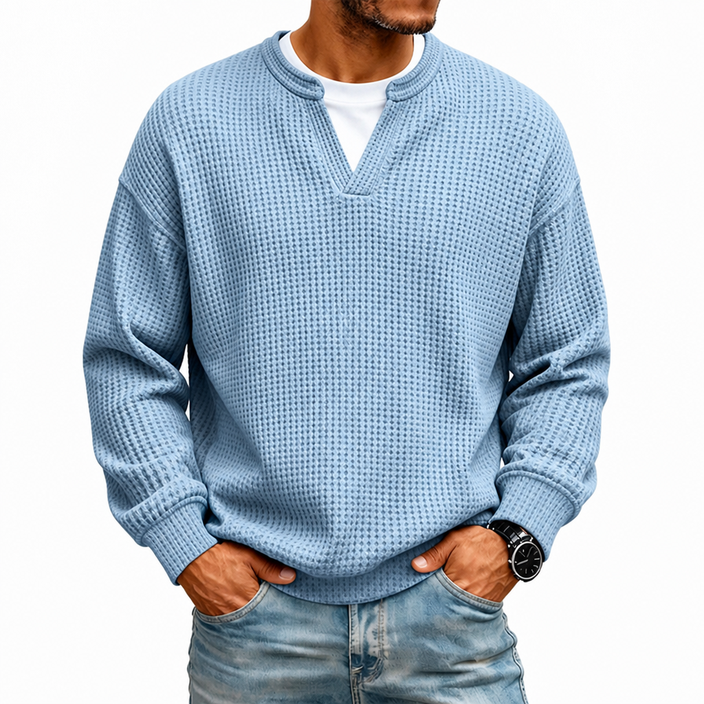 Harlow Ridge™ Men's Waffle-Knit Layered Sweater — Soft Faux-Layer Pullover